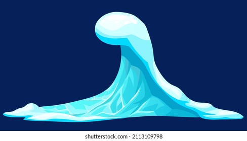 Cartoon Game Object Tsunami, Sea Storm, Cloud Ice In Winter. Frozen  Water Ocean High Wave In North. Ice Age. Aftermath Of Natural Disaster. Vector Isolated Illustration.