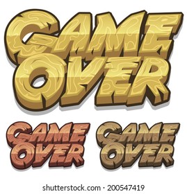 Cartoon Game Over Icon For Ui Game/ Illustration of a set of cartoon wood game over icons for game user interface