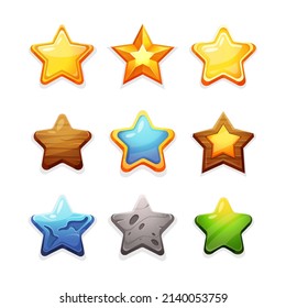 Cartoon Game Stars. Mobile And Star Elements, Trophy And Score Symbol. Vector Achievement Set