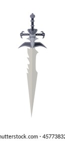 Cartoon game sword isolated on white. One-handed medieval knife. Weapon symbol icon. War concept. For computer games, mobile appliances. Part of series of game objects. Vector illustration.