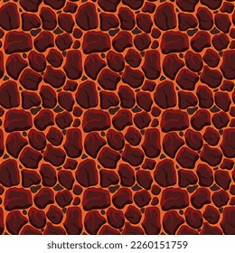 Cartoon game texture, lava surface seamless pattern. Game asset walls and environment background.