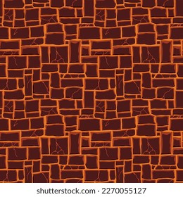 Cartoon game texture, lava surface seamless pattern. Game asset walls and environment background.