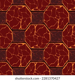 Cartoon game texture, lava surface seamless pattern. Game asset walls and environment background.