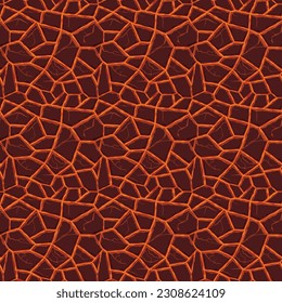 Cartoon game texture, lava surface seamless pattern. Game asset walls and environment background.