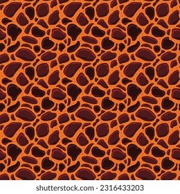 Cartoon game texture, lava surface seamless pattern. Game asset walls and environment background.