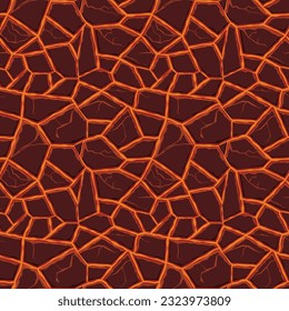 Textura del juego de dibujos animados, patrón de lava superficial sin costura. Paredes de activos de juego y fondo del entorno.