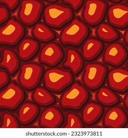 Textura del juego de dibujos animados, patrón de lava superficial sin costura. Paredes de activos de juego y fondo del entorno.