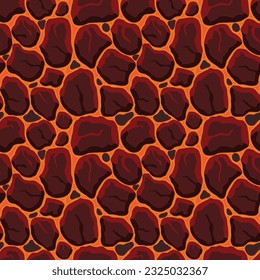 Cartoon game texture, lava surface seamless pattern. Game asset walls and environment background.