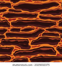 Cartoon game texture, lava surface seamless pattern. Game asset walls and environment background.