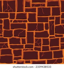 Cartoon game texture, lava surface seamless pattern. Game asset walls and environment background.