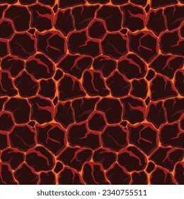 Cartoon game texture, lava surface seamless pattern. Game asset walls and environment background.