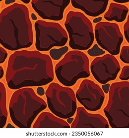 Textura del juego de dibujos animados, patrón de lava superficial sin costura. Paredes de activos de juego y fondo del entorno.