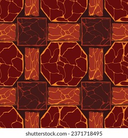 Cartoon game texture, lava surface seamless pattern. Game asset walls and environment background.