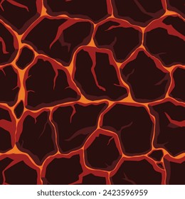 Cartoon-Spieltextur, Lava-Oberfläche nahtloses Muster. Spieleobjektwände und Hintergrund.