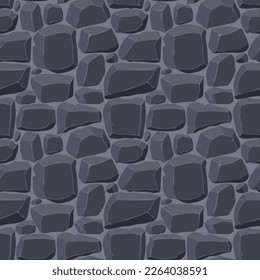 Cartoon game texture, rocks, dirt and ground surface seamless pattern. Game asset wall and environment background.