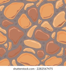 Cartoon game texture, rocks, dirt and ground surface seamless pattern. Game asset wall and environment background.