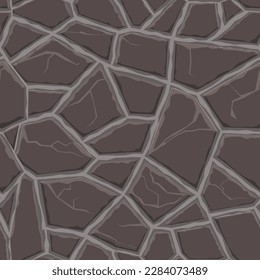 Cartoon game texture, rocks, dirt and ground surface seamless pattern. Game asset wall and environment background.