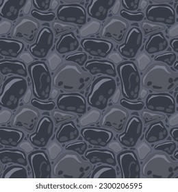 Cartoon game texture, rocks, dirt and ground surface seamless pattern. Game asset wall and environment background.