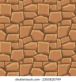 Cartoon game texture, rocks, dirt and ground surface seamless pattern. Game asset wall and environment background.