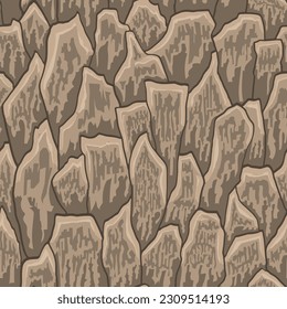 Cartoon game texture, rocks, dirt and ground surface seamless pattern. Game asset wall and environment background.
