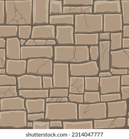 Cartoon game texture, rocks, dirt and ground surface seamless pattern. Game asset wall and environment background.