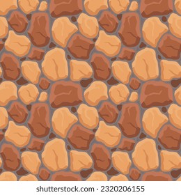 Cartoon game texture, rocks, dirt and ground surface seamless pattern. Game asset wall and environment background.
