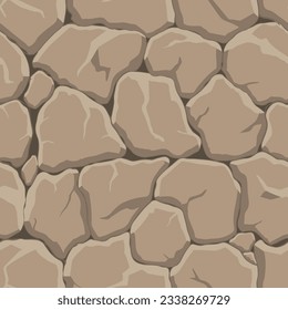 Cartoon game texture, rocks, dirt and ground surface seamless pattern. Game asset wall and environment background.