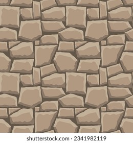 Cartoon game texture, rocks, dirt and ground surface seamless pattern. Game asset wall and environment background.