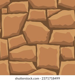 Cartoon game texture, rocks, dirt and ground surface seamless pattern. Game asset wall and environment background.