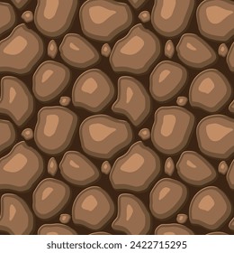 Cartoon-Spieltextur, Felsen, Schmutz und Boden-Oberfläche nahtlose Muster. Game Asset Wand und Hintergrund.