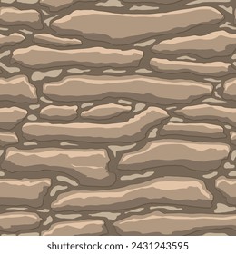 Cartoon game texture, rocks, dirt and ground surface seamless pattern. Game asset wall and environment background.