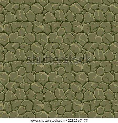 Cartoon game texture, rocks, dirt and ground surface seamless pattern. Game asset wall and environment background.