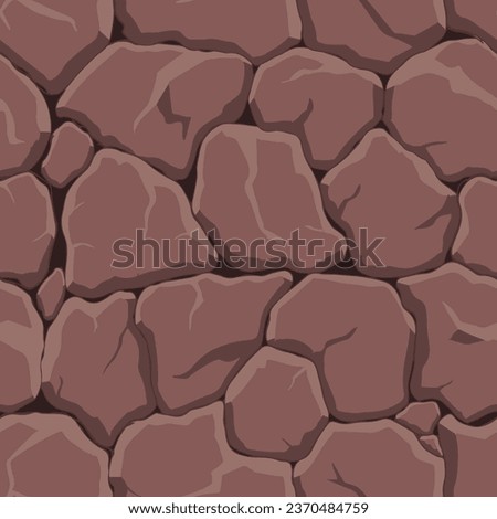 Cartoon game texture, rocks, dirt and ground surface seamless pattern. Game asset wall and environment background.