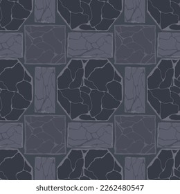 Cartoon game texture, rocks and ground surface seamless pattern. Game asset wall and environment background.