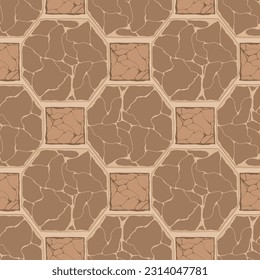 Textura del juego de dibujos animados, rocas y patrón sin fisuras de la superficie del suelo. Pared de activos de juego y fondo del entorno.