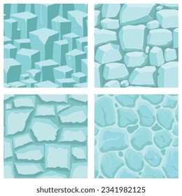 Texturas de juego de dibujos animados, patrones sin soldadura de superficie de hielo. Paredes de activos de juego y antecedentes ambientales.