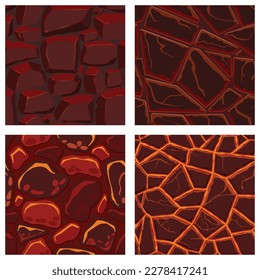 Cartoon Spieltexturen, Lavafontmuster nahtlos. Wände und Hintergründe des Spiels