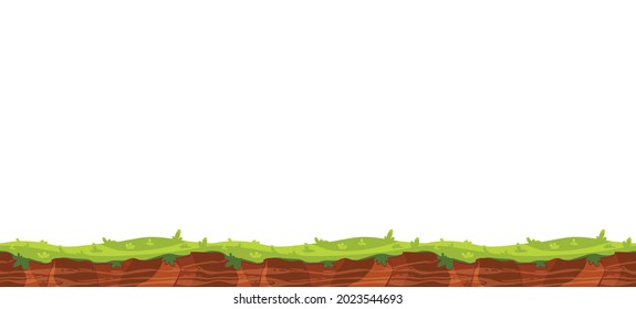 Cartoon game user interface landscape with ground and green grass vector illustration