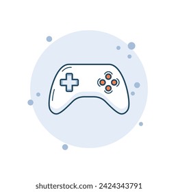 Ilustración vectorial de icono de gamepad de dibujos animados. Joystick sobre fondo de burbujas. Concepto de señal de controlador.