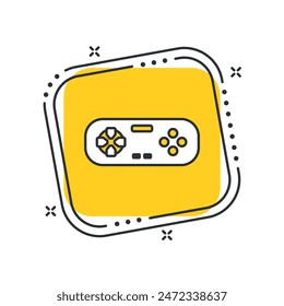 Cartoon gamepad icon vector illustration. Joystick on isolated yellow square background. Controller sign concept.