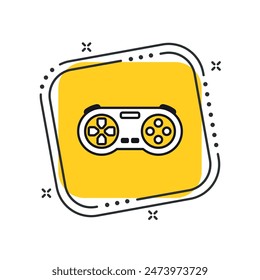 Cartoon gamepad icon vector illustration. Joystick on isolated yellow square background. Controller sign concept.