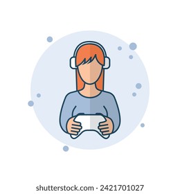 Cartoon gamer icon vector illustration. Gamepad on bubbles background. Headphones sign concept.