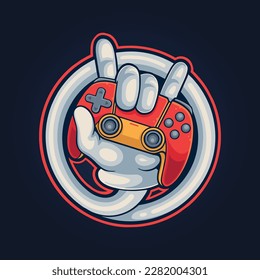 cartoon gaming with joystick logo