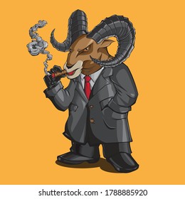 Cartoon Gangster Goat Vector Illustration