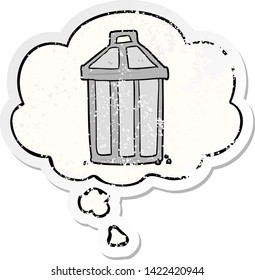 cartoon garbage can with thought bubble as a distressed worn sticker