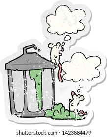 cartoon garbage can with thought bubble as a distressed worn sticker