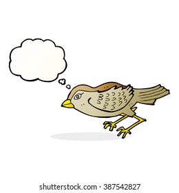 cartoon garden bird with thought bubble