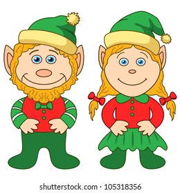 Cartoon, garden gnomes, boy and girl. Vector illustration