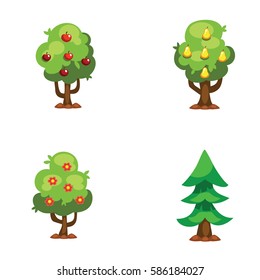 Cartoon garden green tree vector illustration.