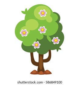 Cartoon garden green tree vector illustration.